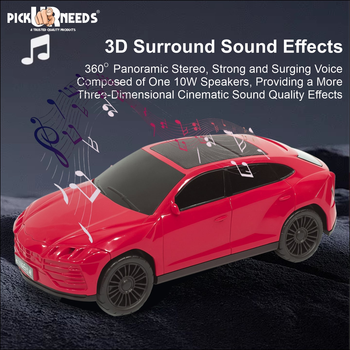 Pick Ur Needs Rechargeable Car-Shaped Speaker – RGB LED Light, USB/FM/SD Card, Type-C, 1200mAh